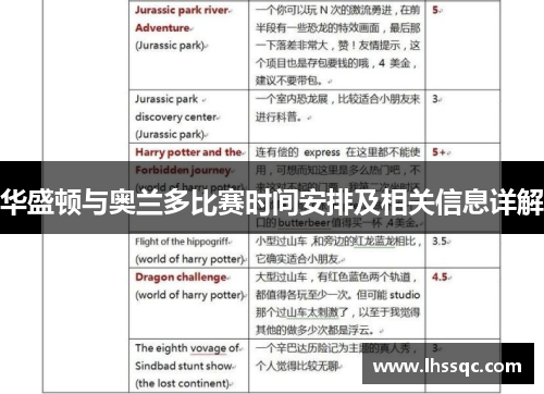 华盛顿与奥兰多比赛时间安排及相关信息详解